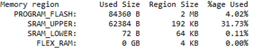 MCUXpresso memory footprint report
